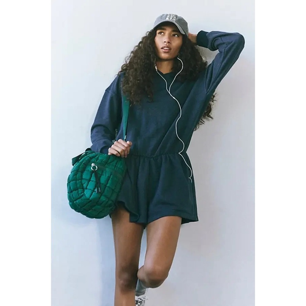 Free People Movement Such A Flirt Hooded Open Back Romper Size Small Navy